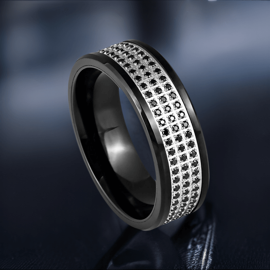 3-Row Black CZ Eternity Black IP Plated Tungsten Ring - 8mm - Love Tungsten