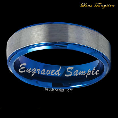 6mm Blue IP Gun Metal Brushed Beveled Edge Tungsten Ring | Sleek & Durable