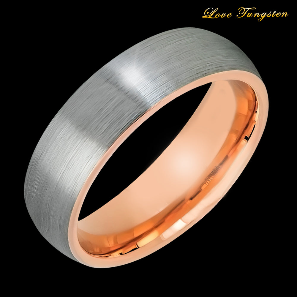 6mm Gunmetal Tungsten Ring with Rose Gold IP Brushed Finish | Modern & Durable