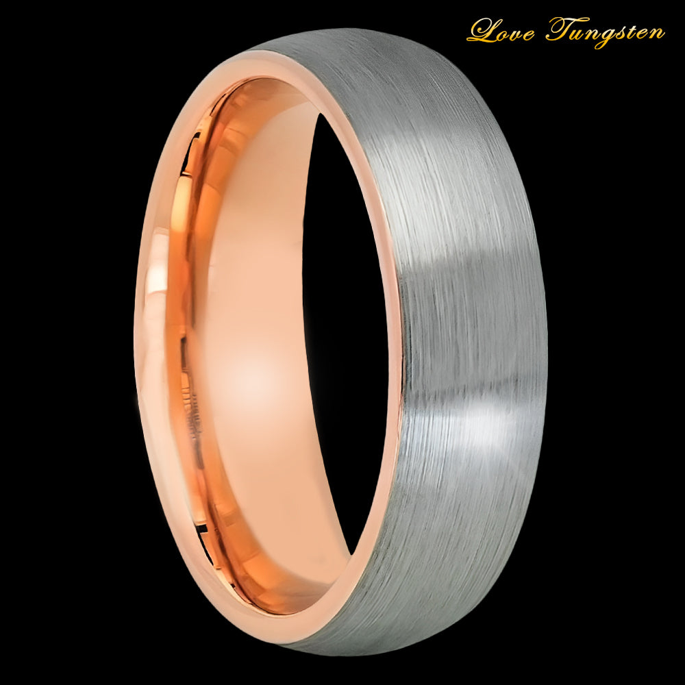 6mm Gunmetal Tungsten Ring with Rose Gold IP Brushed Finish | Modern & Durable