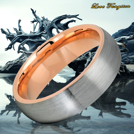 6mm Gunmetal Tungsten Ring with Rose Gold IP Brushed Finish | Modern & Durable