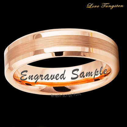 6mm Rose Gold IP Brushed Tungsten Ring with Beveled Edges | Love Tungsten