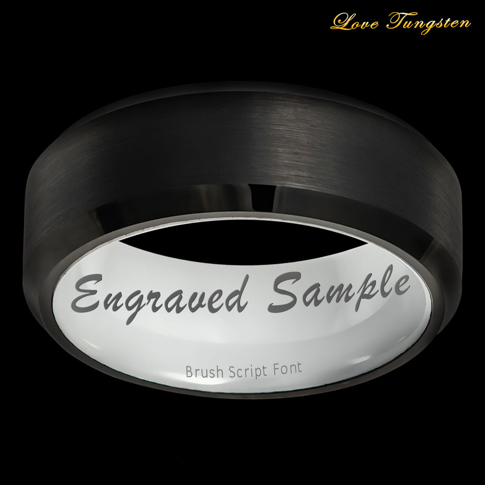 8mm Black IP Tungsten Ring with Beveled Edge & White Ceramic Sleeve | Modern & Durable Design