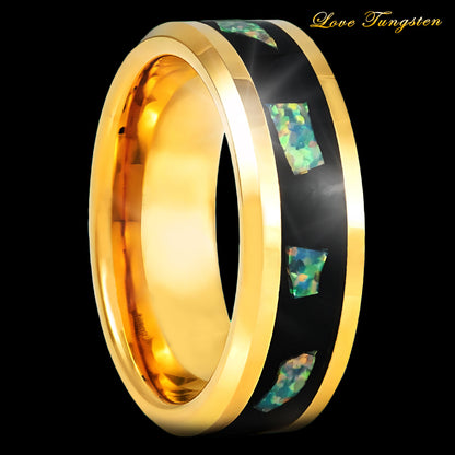 Abalone Shell Inlay Yellow Gold IP 8mm Tungsten Ring | Unique & Stylish Design