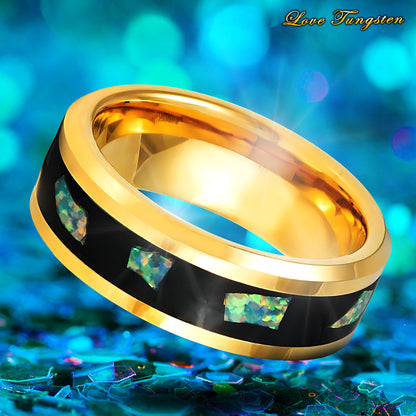 Abalone Shell Inlay Yellow Gold IP 8mm Tungsten Ring | Unique & Stylish Design