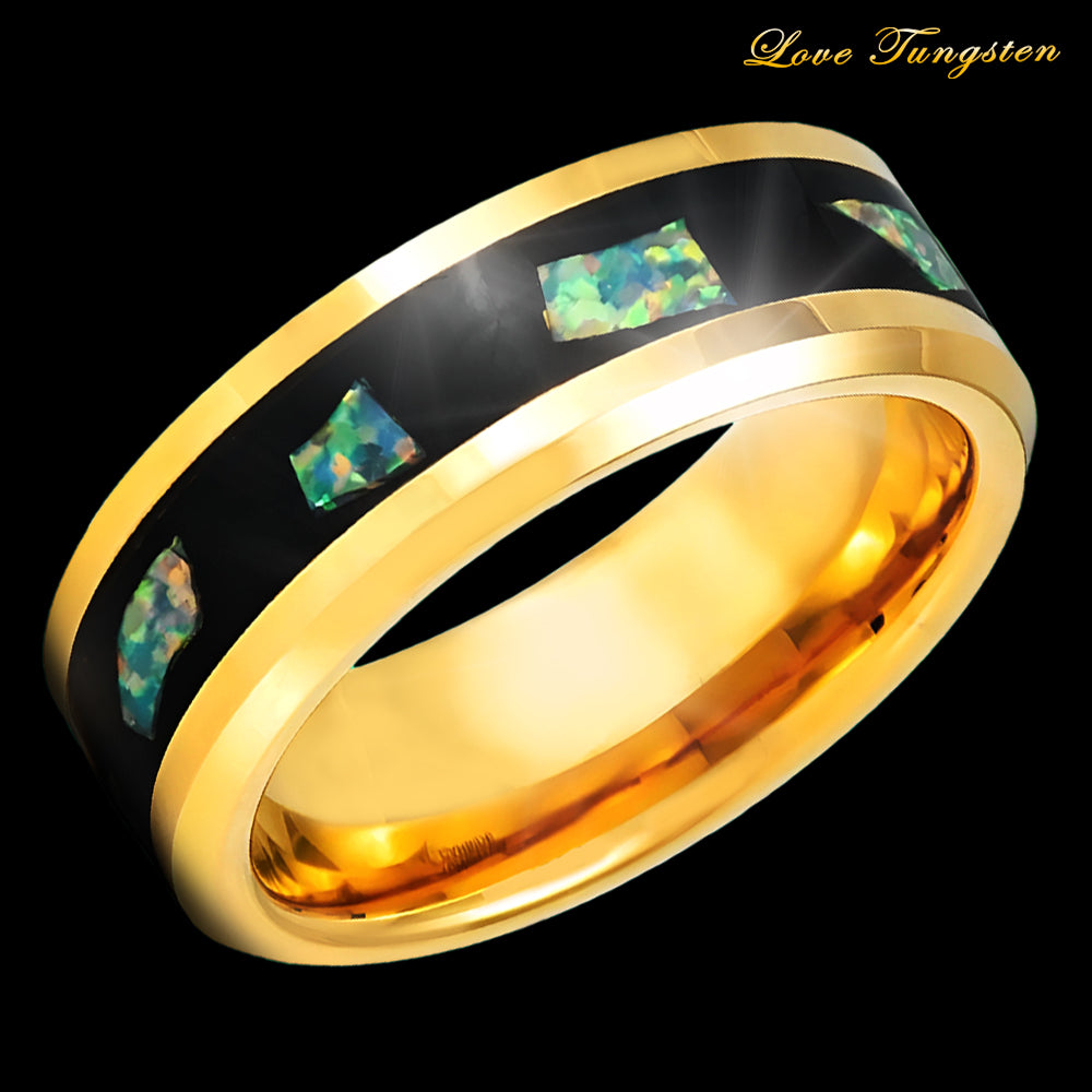 Abalone Shell Inlay Yellow Gold IP 8mm Tungsten Ring | Unique & Stylish Design