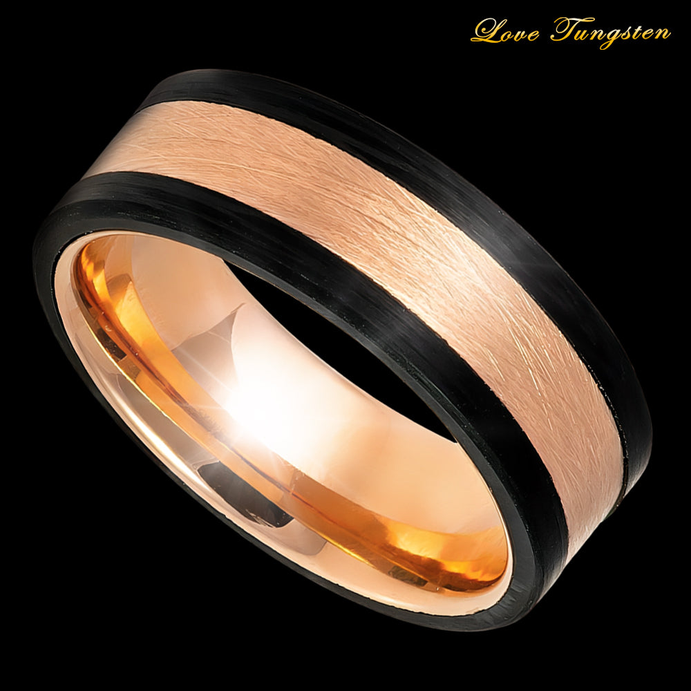 Carbon Fiber Edges & Rose Gold Tungsten Ring - 8mm | Sleek & Modern