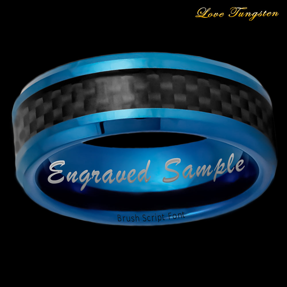 Carbon Fiber Inlay Blue IP Beveled Edge 8mm Tungsten Ring