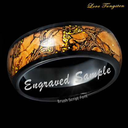 Dome Black IP Plated Cork & Gold Glitter Inlay Tungsten Ring - 8mm