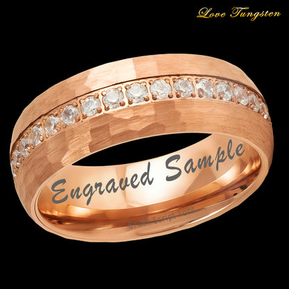 Eternity Prong-Set White CZ Stones 8mm Rose Gold IP Tungsten Ring | Enduring Beauty & Style