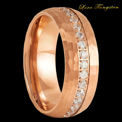 Eternity Prong-Set White CZ Stones 8mm Rose Gold IP Tungsten Ring | Enduring Beauty & Style