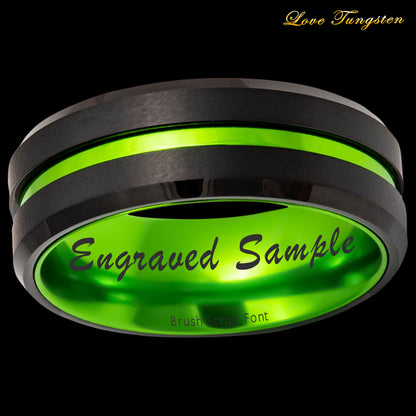 Green Center Grooved with Anodized Aluminum Sleeve Black IP Plated Tungsten Ring –  8mm