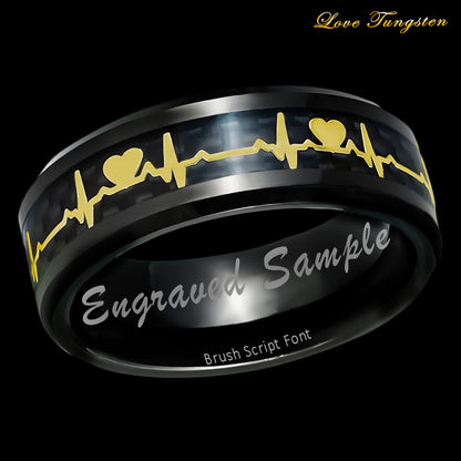 Heartbeat Black & Yellow IP Tungsten Ring - 8mm