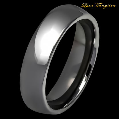 High Polished Shiny Dark Gray IP Plated Classic Domed Tungsten Ring – 6 mm