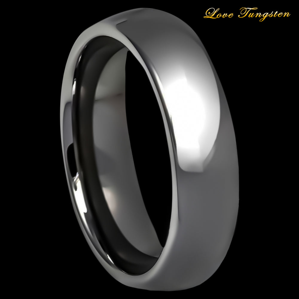 High Polished Shiny Dark Gray IP Plated Classic Domed Tungsten Ring – 6 mm