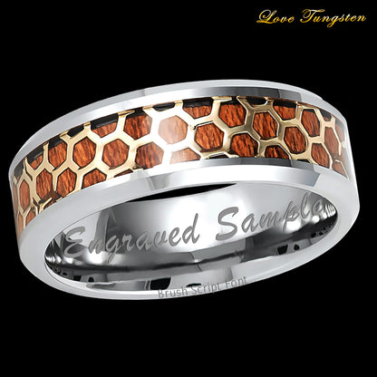 Honeycomb Cut-out Rosewood Inlay 8mm Tungsten Ring