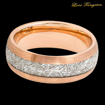 Meteorite Inlay Rose Gold Plating Tungsten Ring – 8mm | Scratch-Resistant & Stylish