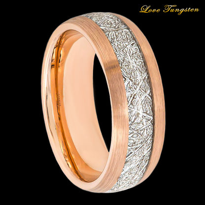 Meteorite Inlay Rose Gold Plating Tungsten Ring – 8mm | Scratch-Resistant & Stylish