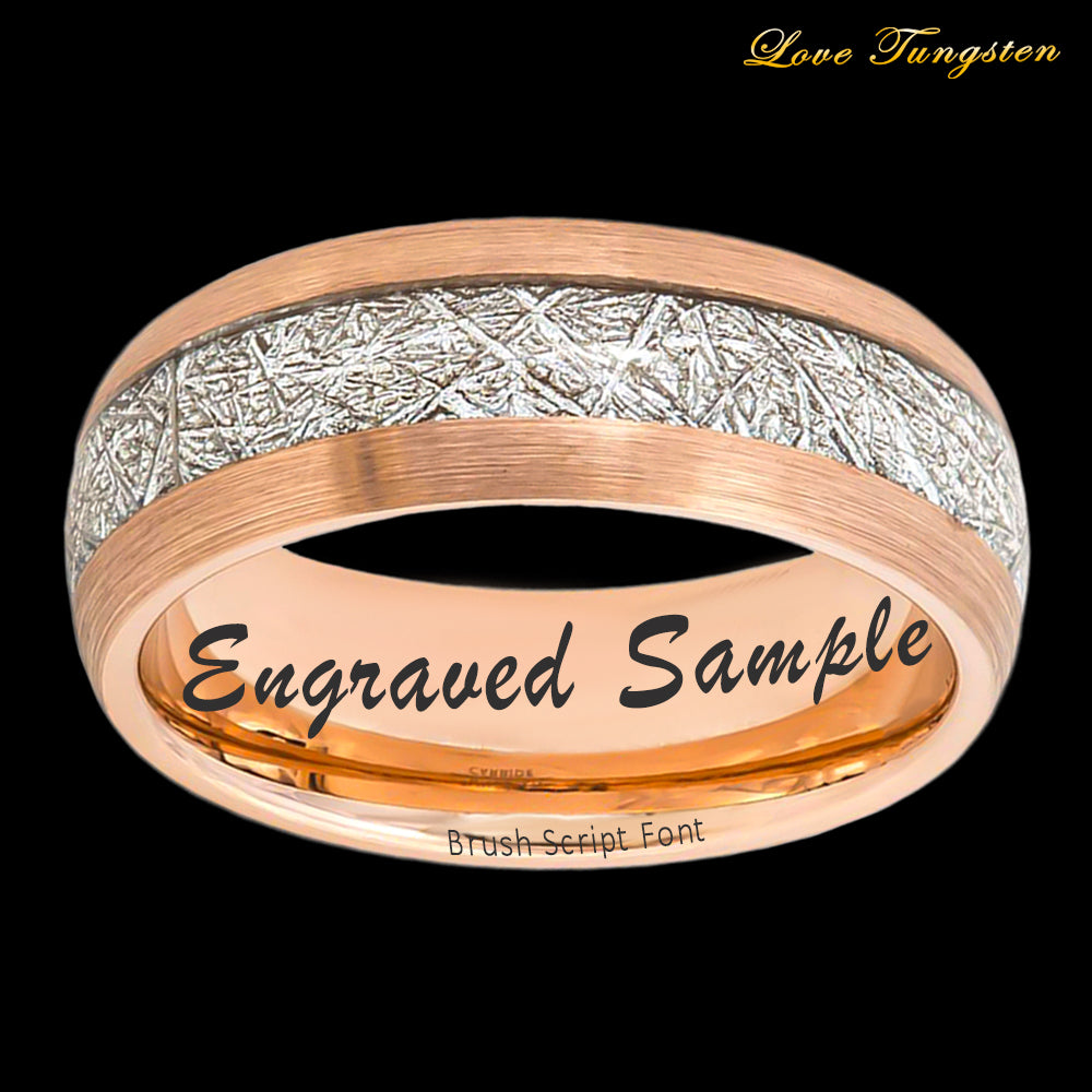 Meteorite Inlay Rose Gold Plating Tungsten Ring – 8mm | Scratch-Resistant & Stylish