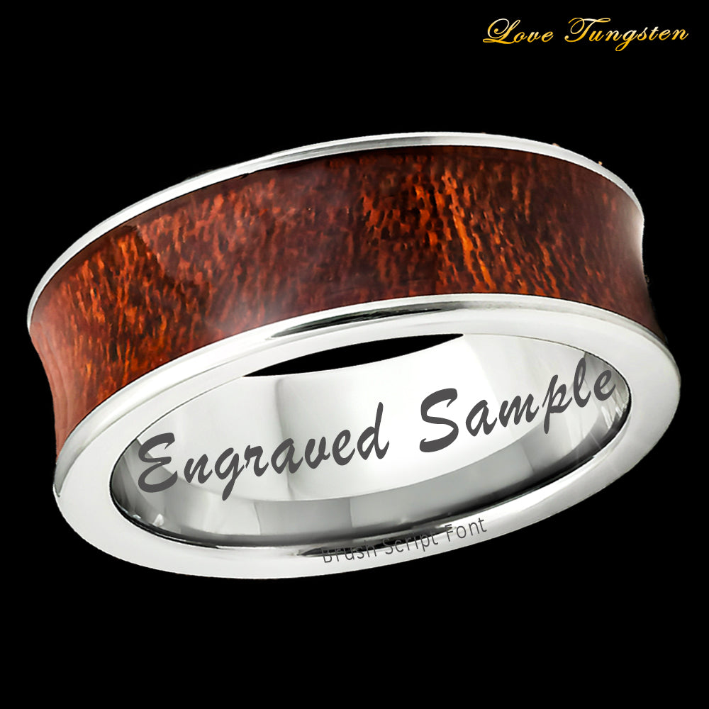 Natural Rosewood Inlay Concave 8mm Tungsten Ring