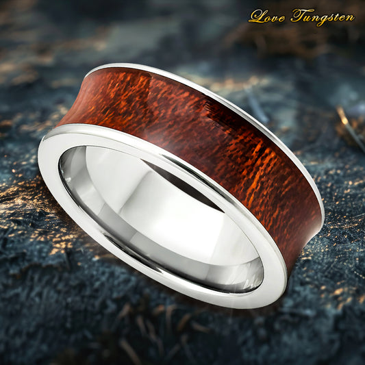 Natural Rosewood Inlay Concave 8mm Tungsten Ring