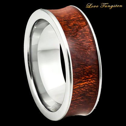 Natural Rosewood Inlay Concave 8mm Tungsten Ring