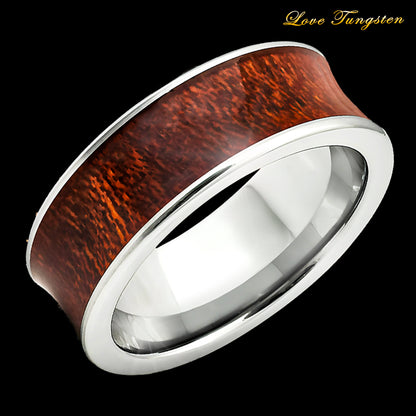 Natural Rosewood Inlay Concave 8mm Tungsten Ring