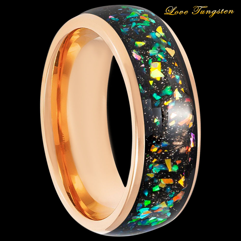 Opal & Abalone Inlay with Rose Gold IP Domed Ring - 8mm