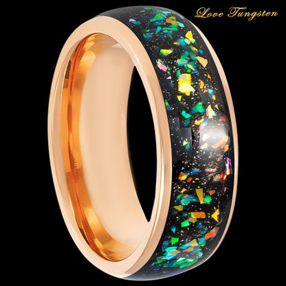 Opal & Abalone Inlay with Rose Gold IP Domed Ring - 8mm