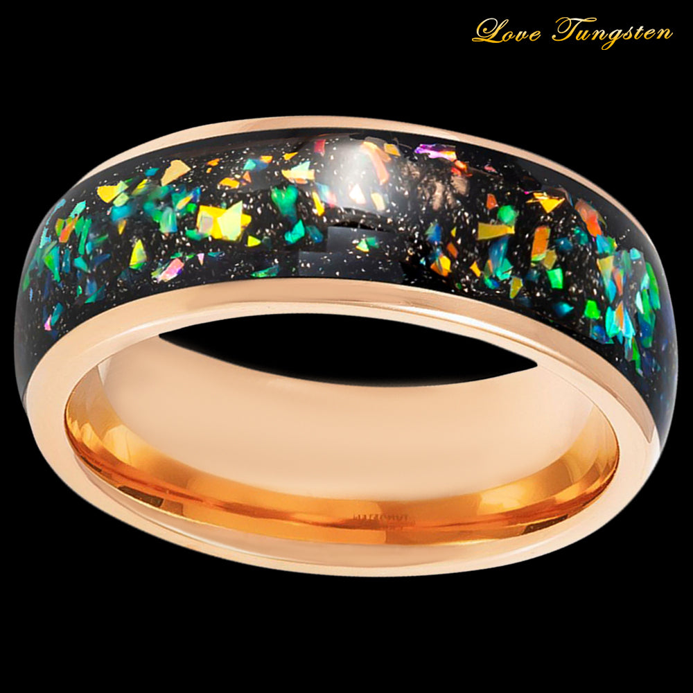 Opal & Abalone Inlay with Rose Gold IP Domed Ring - 8mm