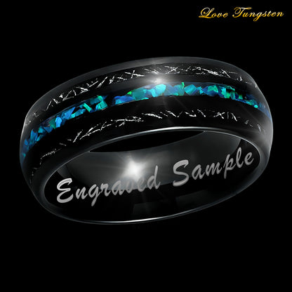 Opal & Titanium Shavings Inlay Black Tungsten Ring - 8mm | Durable & Unique Design