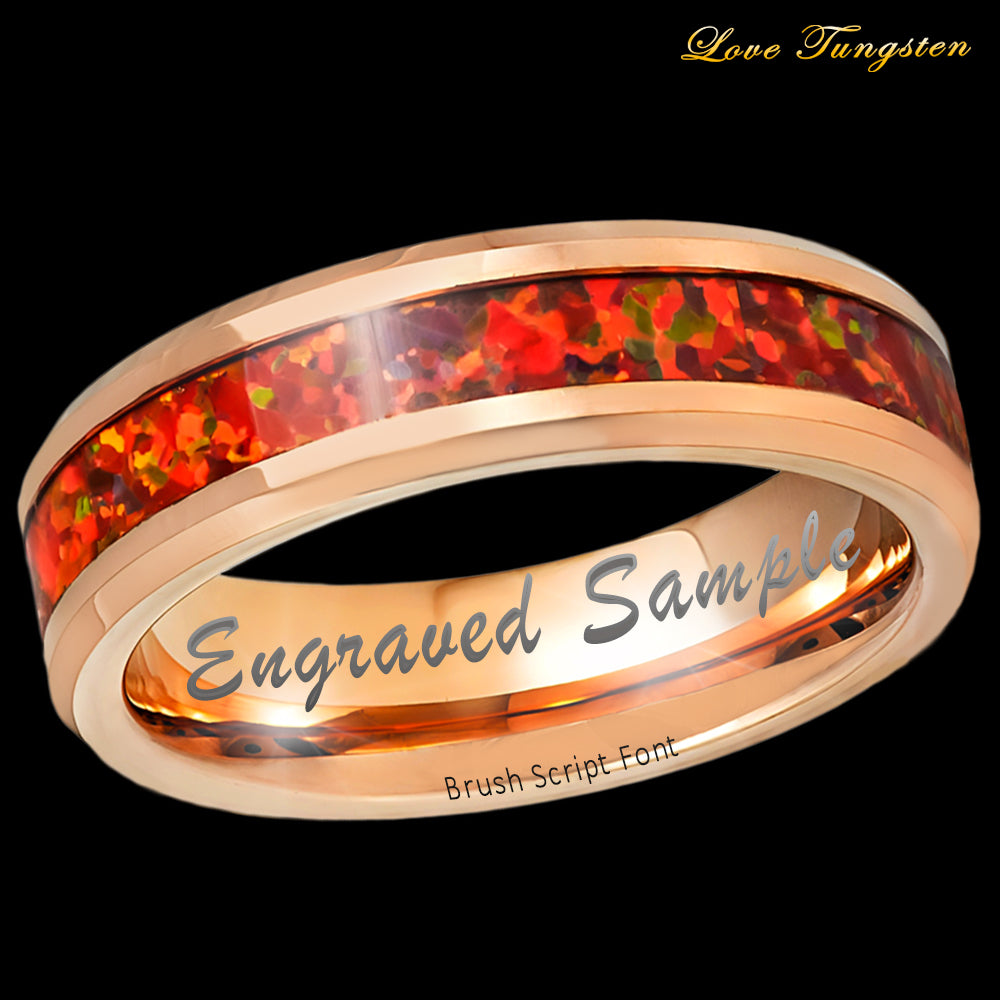 Red Fire Opal Inlay Rose Gold IP Tungsten Ring - 6mm