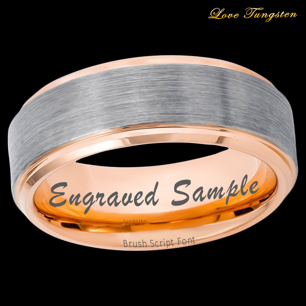 Rose Gold IP Gunmetal Center Brushed Tungsten Ring - 8mm | Elegant Design