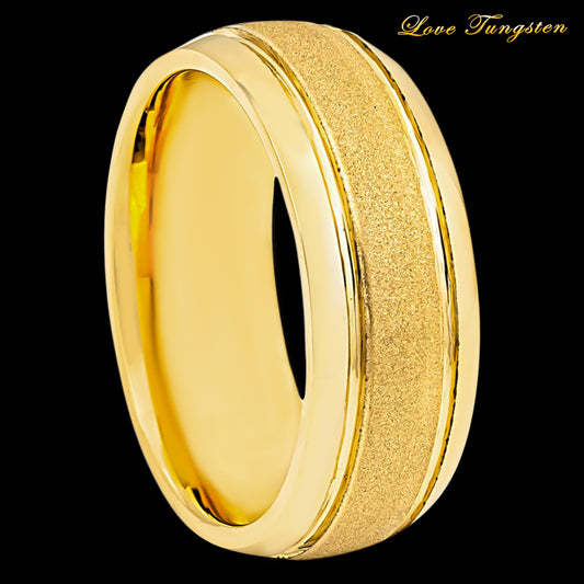 Sandstone Finish Yellow Gold IP Tungsten Ring – 8 mm