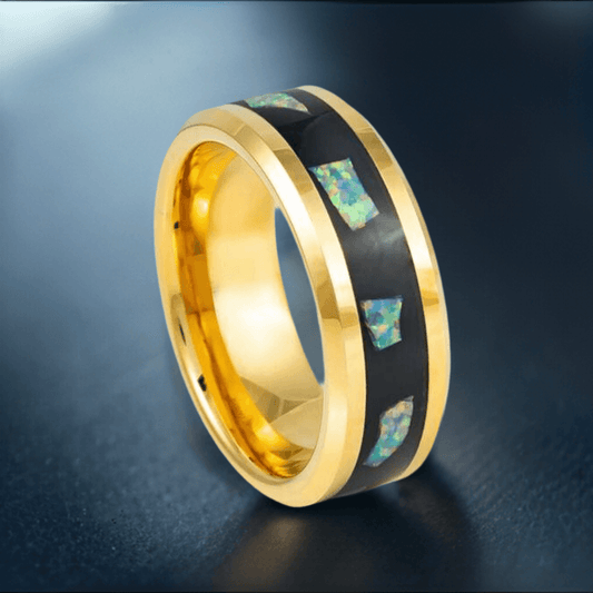 Abalone Fragments Inlay With Yellow Gold IP Tungsten Ring - 8mm - Love Tungsten