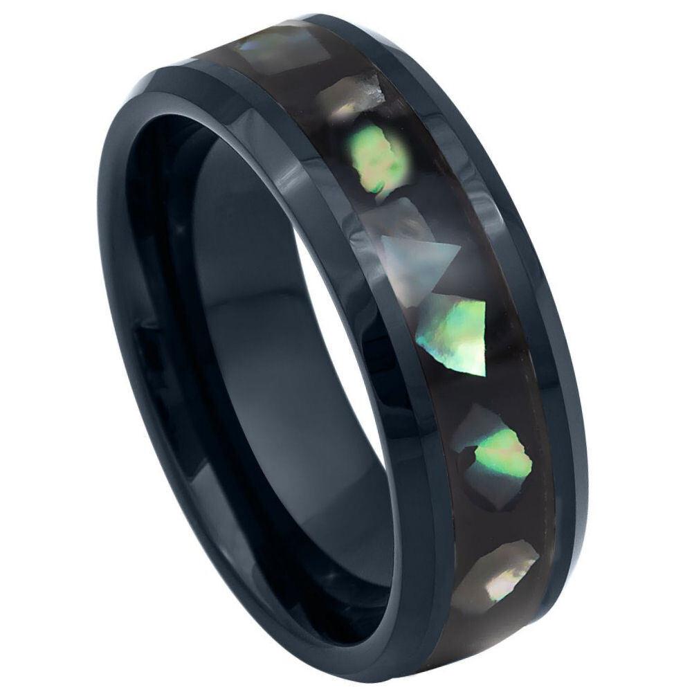 Abalone Shell Inlay & Black IP Resin Tungsten Ring - 8mm - Love Tungsten