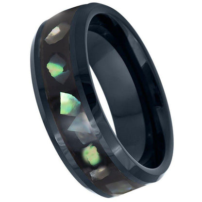 Abalone Shell Inlay & Black IP Resin Tungsten Ring - 8mm - Love Tungsten