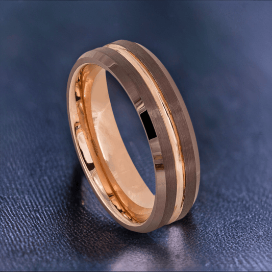 Beveled Edge Brushed Brown IP Tungsten Ring - 6mm - Love Tungsten
