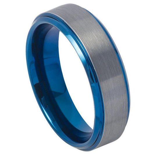 Beveled Edge Gun Metal Blue IP Plated Tungsten Ring - 6mm - Love Tungsten