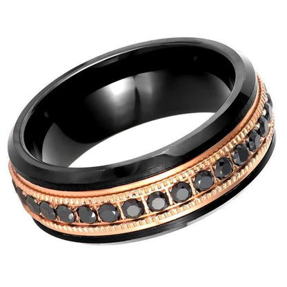 Black & Rose Gold IP Migraine Black CZ Eternity Tungsten Ring - 8mm - Love Tungsten
