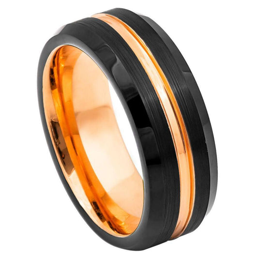 Black & Rose Gold Plated Tungsten Ring – 8mm - Love Tungsten