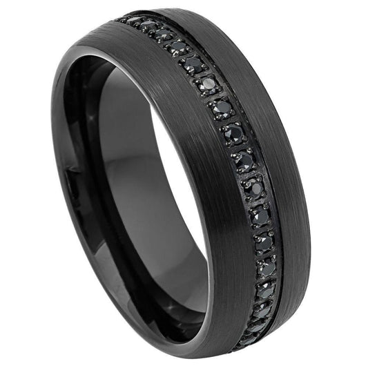 Black CZ Eternity Black IP Plated Tungsten Ring - 8mm - Love Tungsten