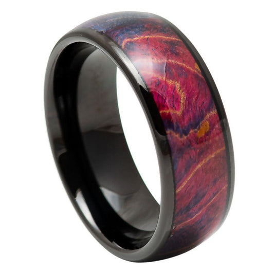 Black IP Ring with Stabilized Burl Wood Inlay Tungsten Ring - 8 mm - Love Tungsten