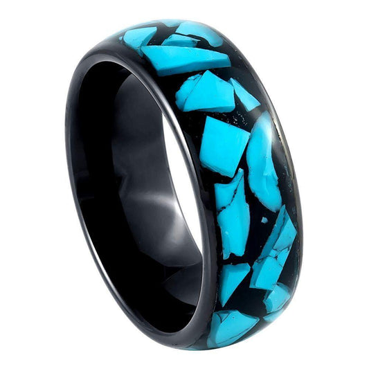 Blue Turquoise Inlay Black IP Tungsten Ring - 8mm - Love Tungsten