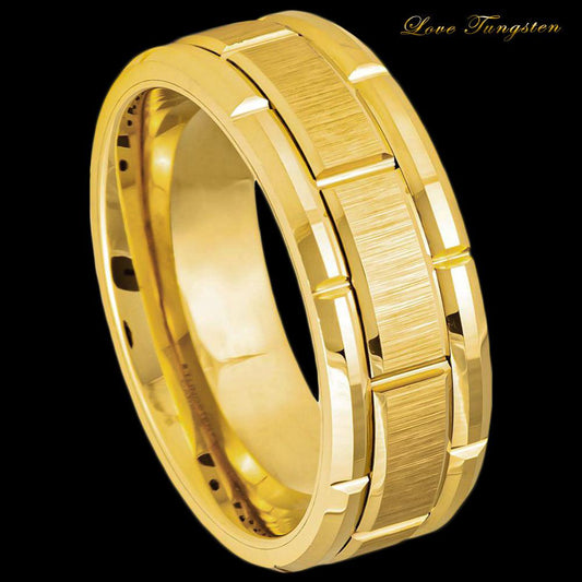 Brick Pattern Watch Band Design Yellow IP Tungsten Ring - 8mm - Love Tungsten