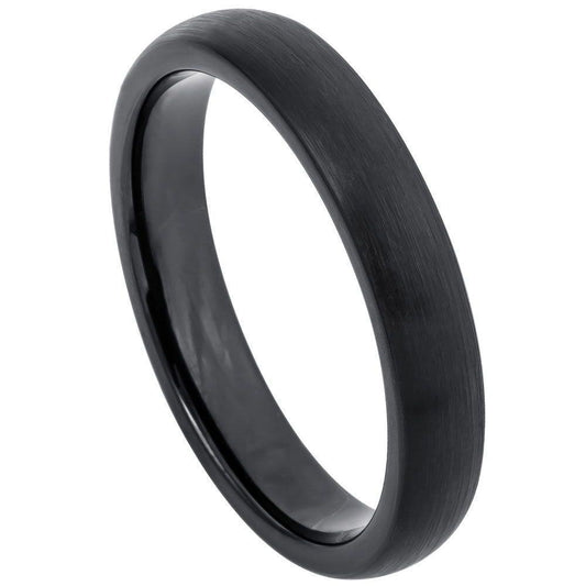 Brushed Black IP Plated Classic Domed Band Tungsten Ring – 4 mm - Love Tungsten