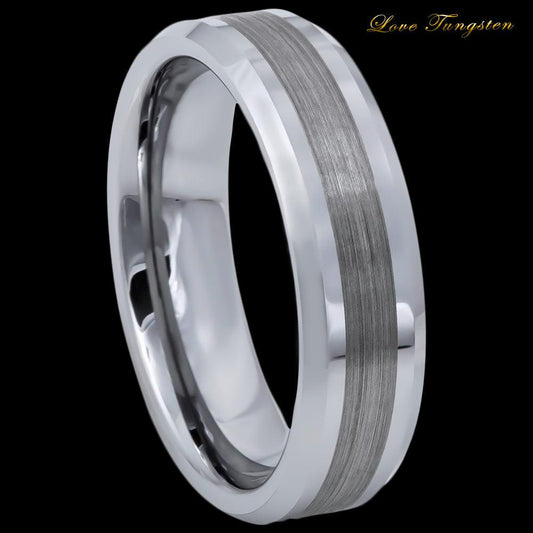 Brushed Center High Polished Beveled Edge Tungsten Ring – 6 mm - Love Tungsten