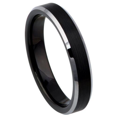 Brushed Center High Polished Steel Silver Black IP Tungsten Ring - 4mm - Love Tungsten