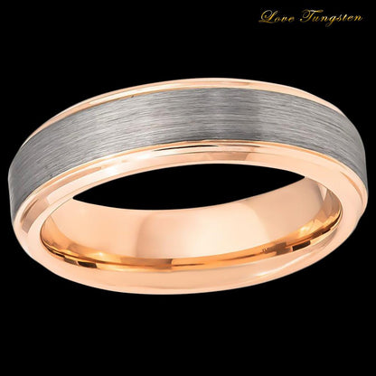Brushed Center Rose Gold IP Plated Inside Tungsten Ring - 6mm - Love Tungsten