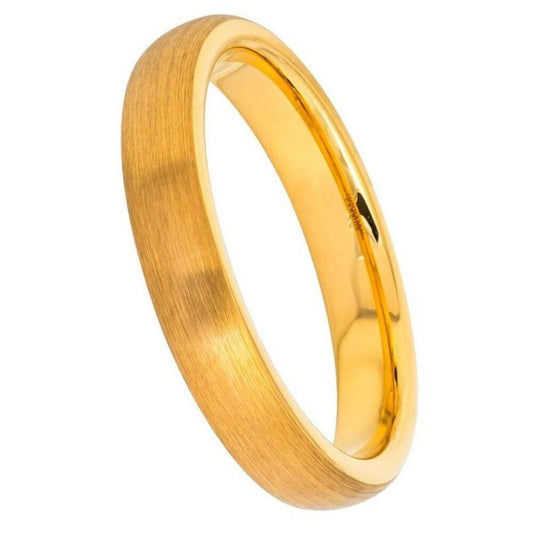 Brushed Domed Classic Style Yellow Gold IP Plated Tungsten Ring – 4 mm - Love Tungsten